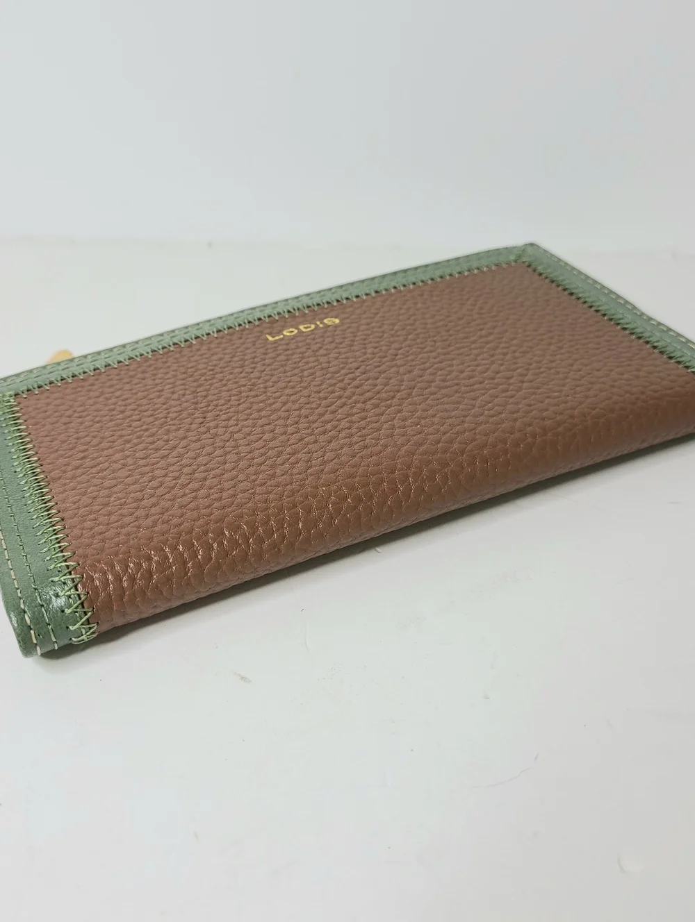 Lodis Color Block Genuine Leather Brown Green Bifold Wallet